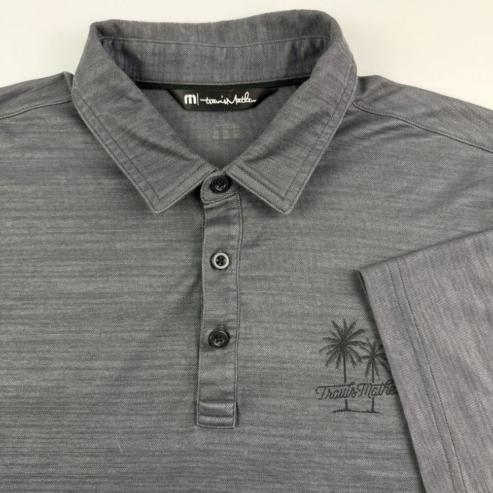 TravisMathew Gray Polo Shirt M Palm Tree Logo Golf Casual